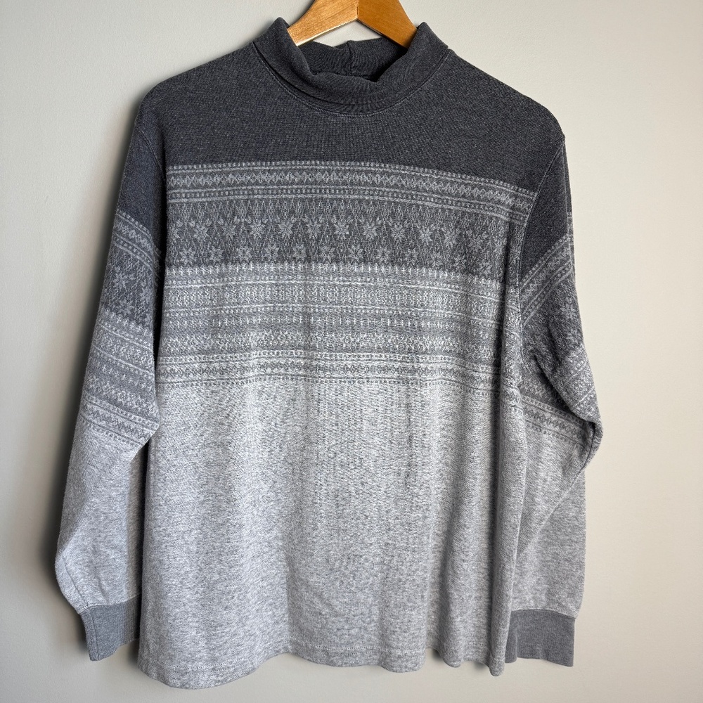 Lands' End Women's Sweater Long Sleeve Fair Isle Turtle Neck Lightweight Gray XL